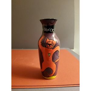 Happy Cat Dance Hand Painted Vintage Bud Vase